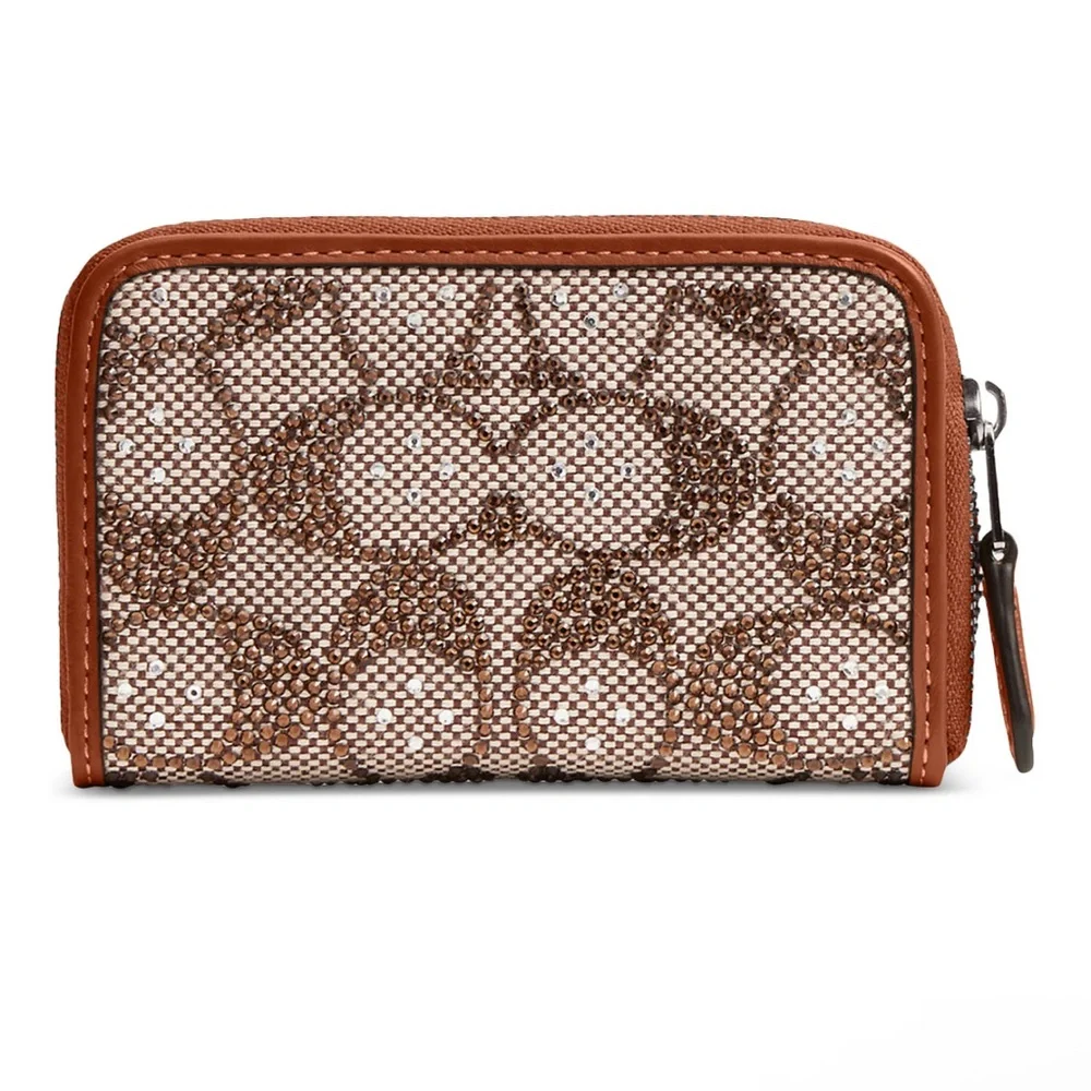 Coach Brown Signature Mesh Zip Wallet